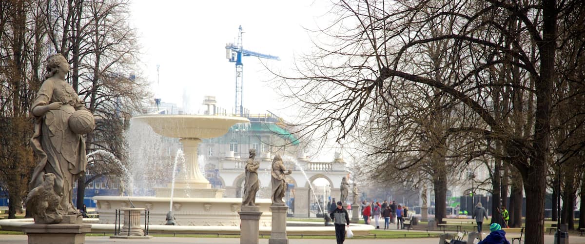 Saxon Gardens showing a fountain and a statue or sculpture