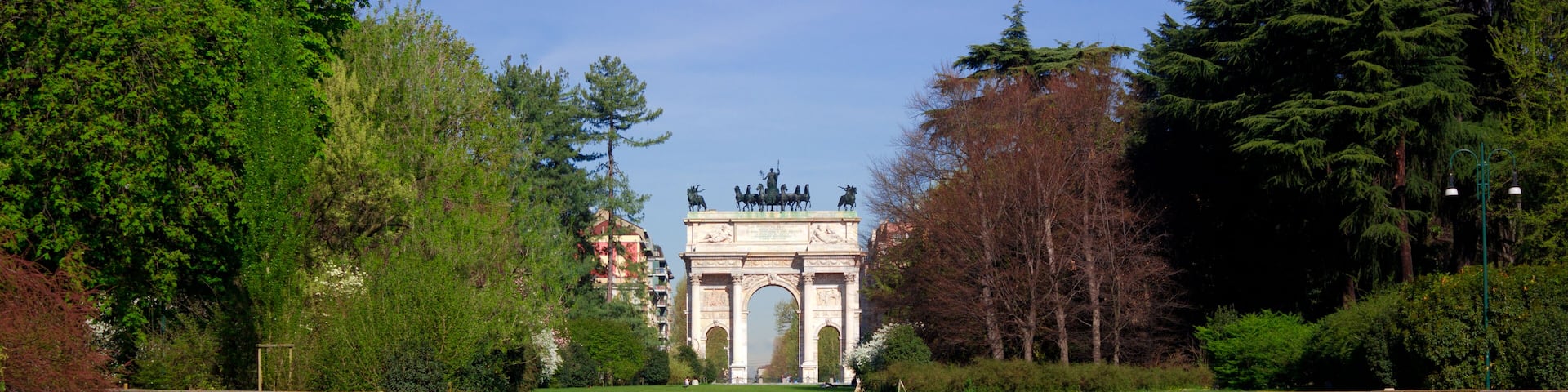 Sempione Park, downtown in Milan; a view of the "Arco della Pace"