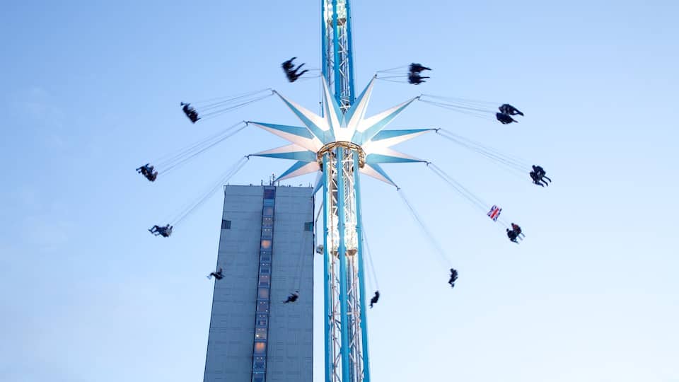 Piccadilly Gardens showing rides