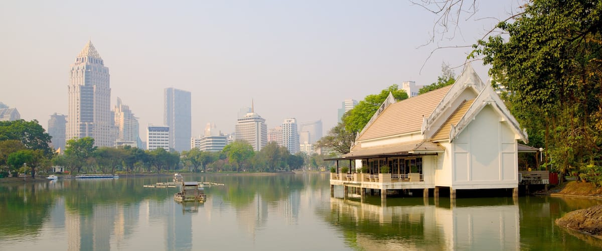Lumpini Park featuring landscape views, a city and boating