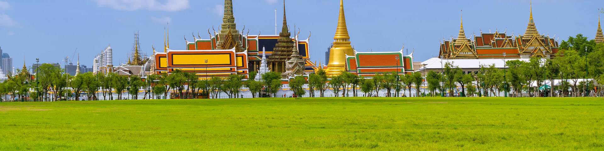 Wat Phra Kaew or the Temple of the Emerald Buddha in Grand Palace, and Sanam Luang field, Bangkok, Thailand