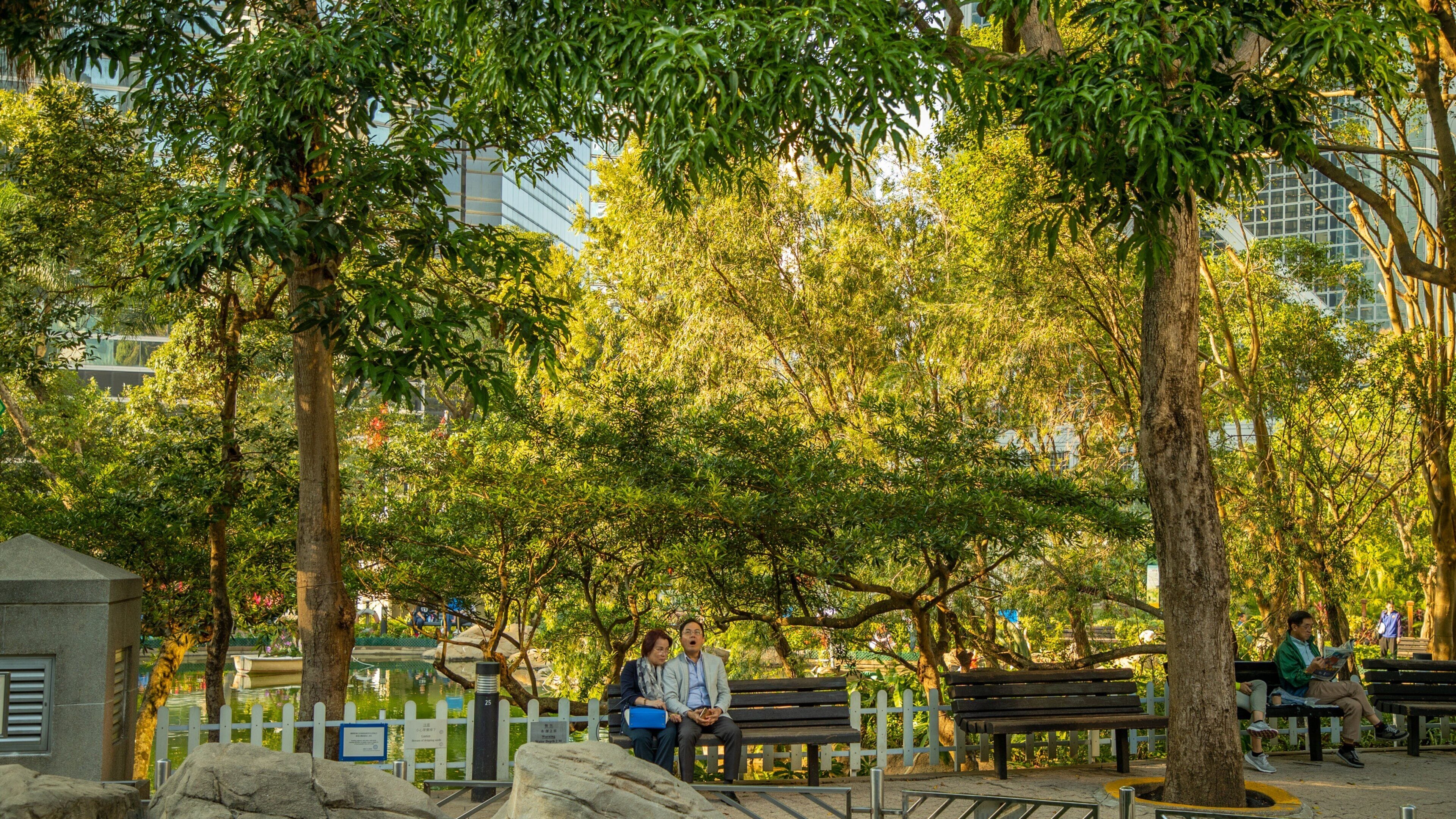 Hong Kong Park featuring a garden as well as a couple