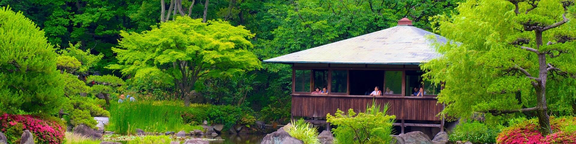 Tennoji Park showing a park and a pond