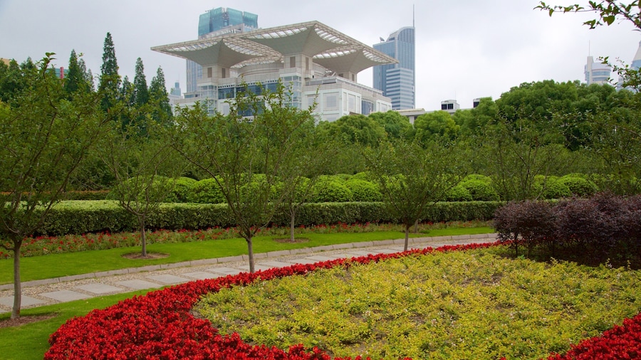 Praça do Povo, Xangai que inclui um parque e flores