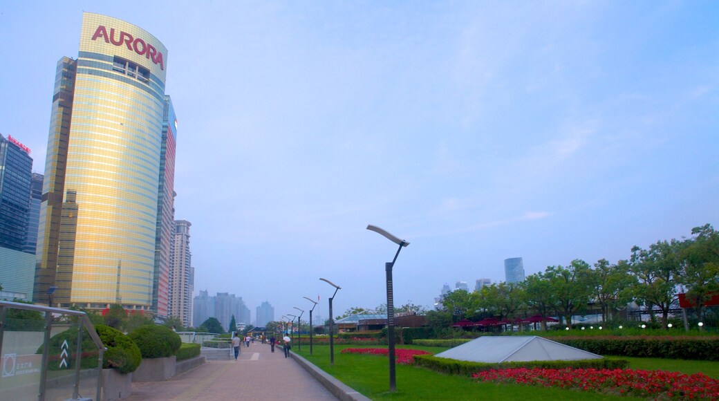 Pudong Riverside Promenade and Park featuring a city, a garden and modern architecture