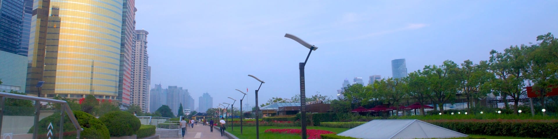Pudong Riverside Promenade and Park featuring a city, a garden and modern architecture