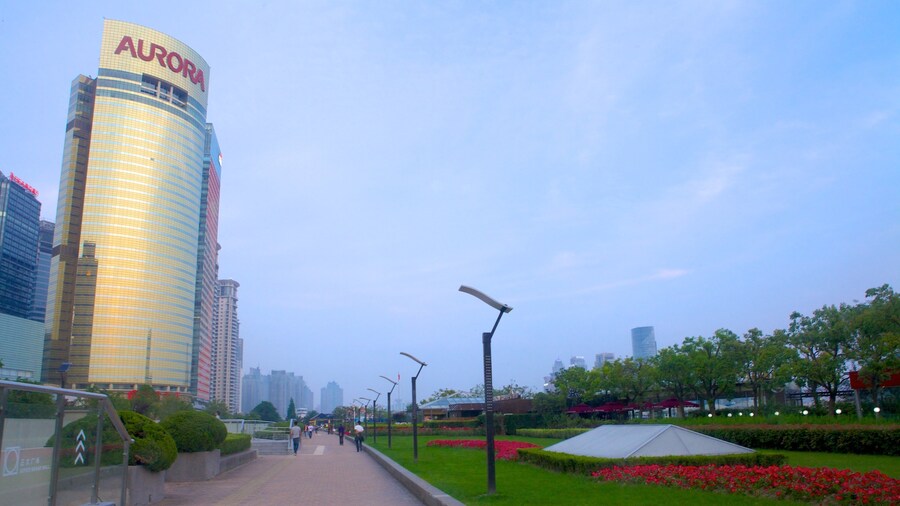 Pudong Riverside Promenade and Park showing a city, a high-rise building and modern architecture