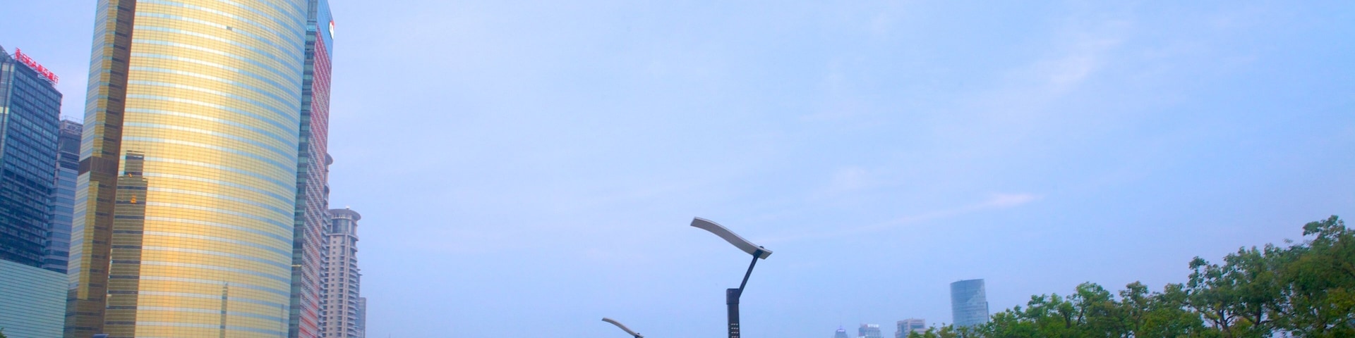 Pudong Riverside Promenade and Park featuring a city, a garden and modern architecture