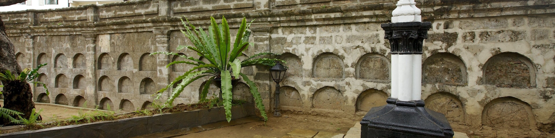 Paco Park showing religious elements, a cemetery and heritage elements