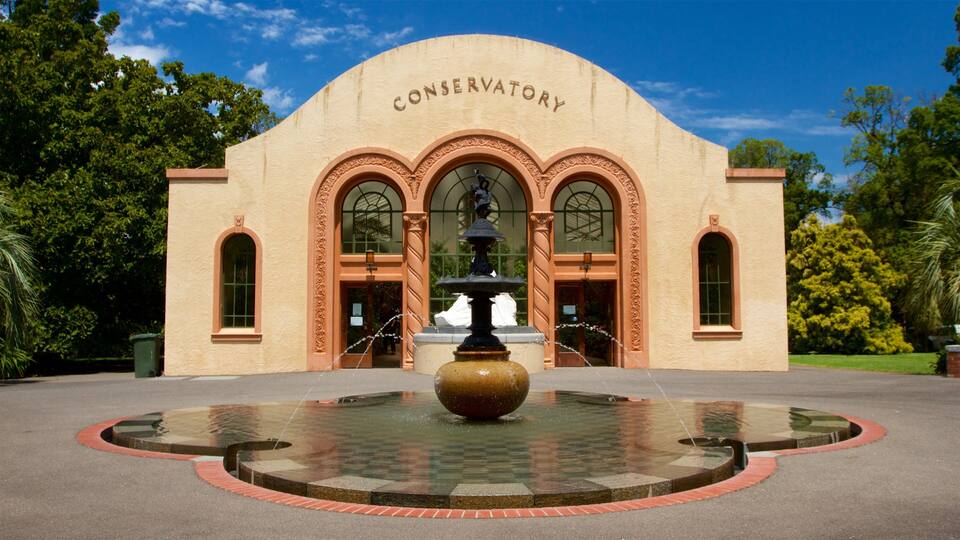 East Melbourne which includes a fountain and signage