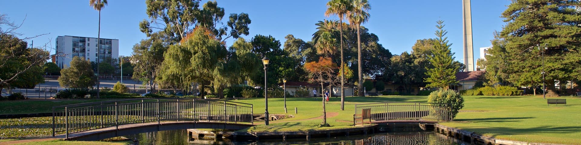Queens Gardens featuring a park and a pond