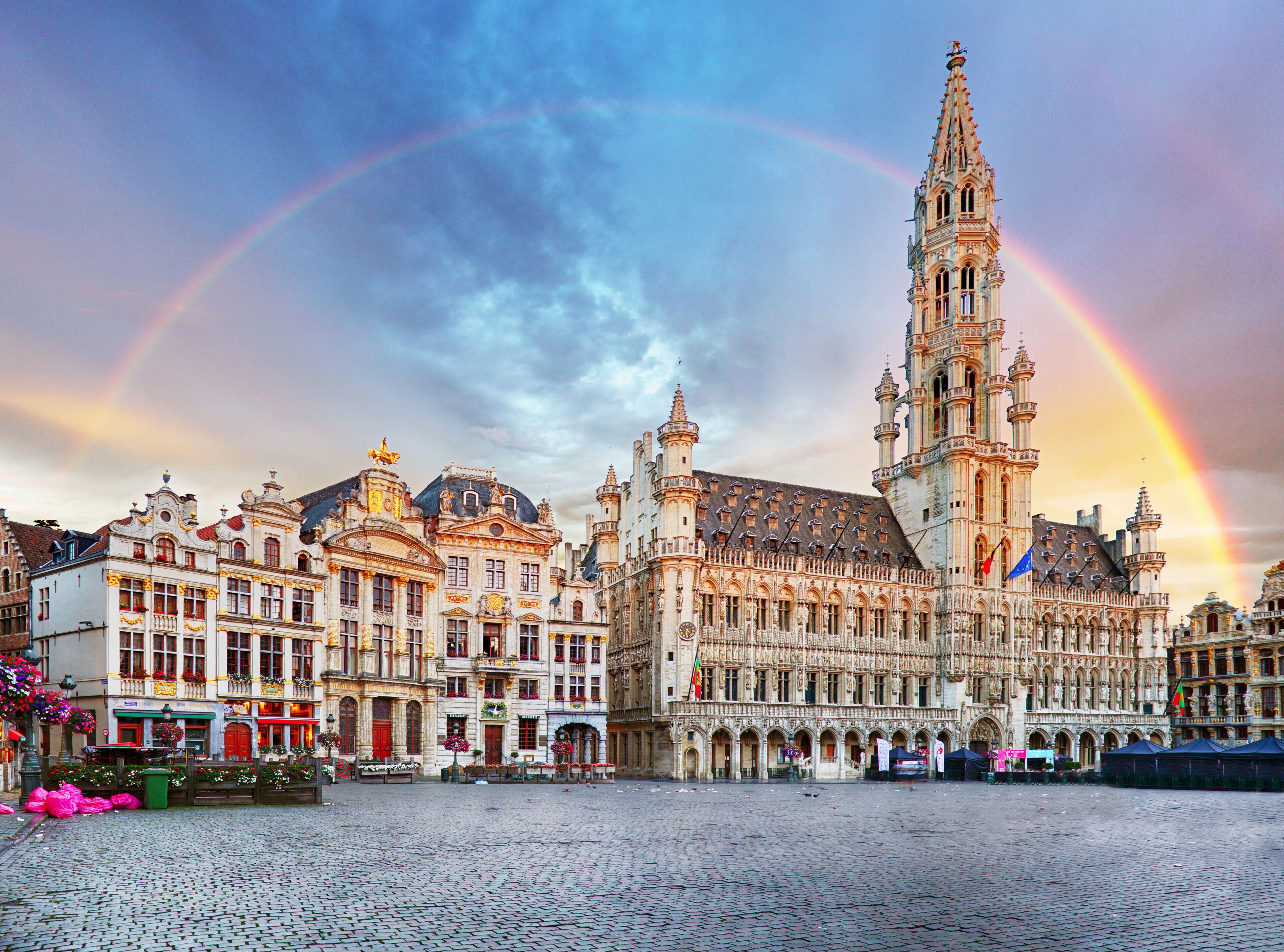 Brussels, rainbow over Grand Place, Belgium, nobody