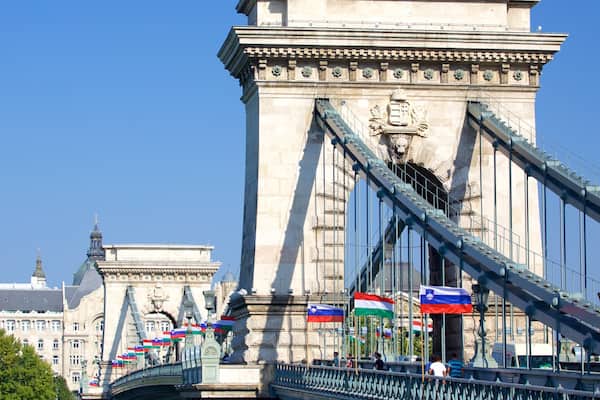 Szechenyi Chain Bridge featuring heritage architecture and a bridge