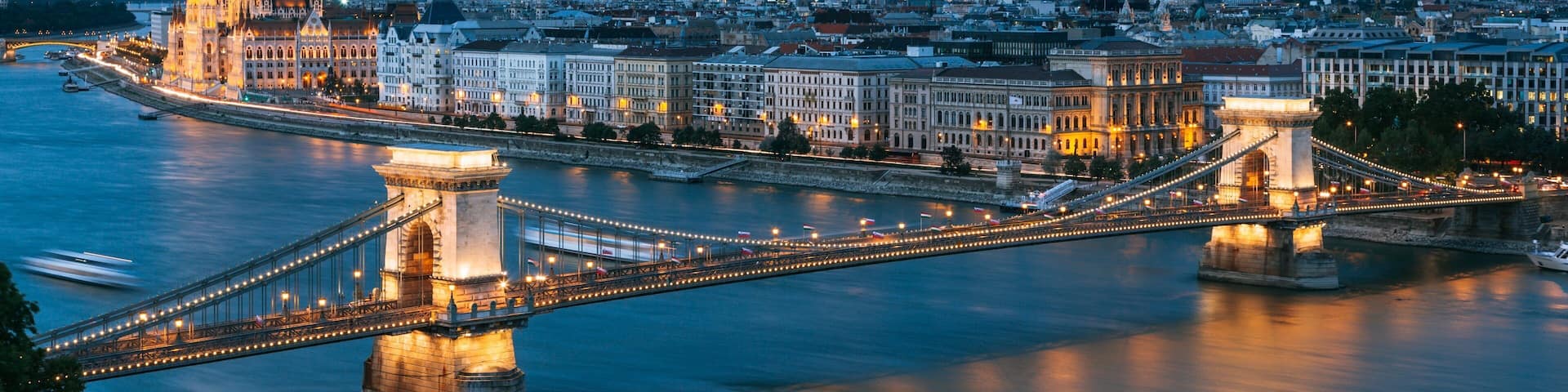 Szechenyi Chain Bridge showing a city, a river or creek and a bridge