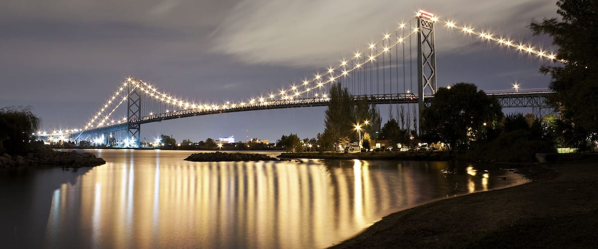 Ambassador Bridge from Windsor, Canada