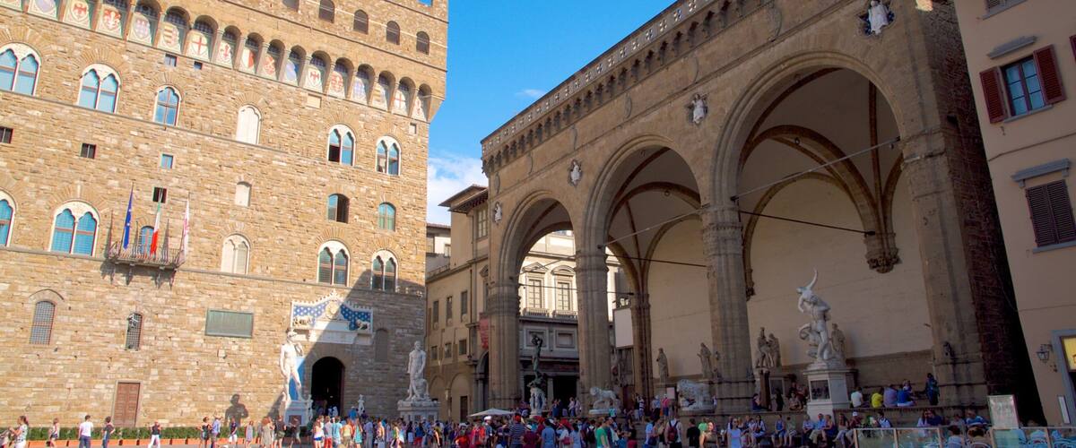 Piazza della Signoria featuring a square or plaza, a city and heritage architecture
