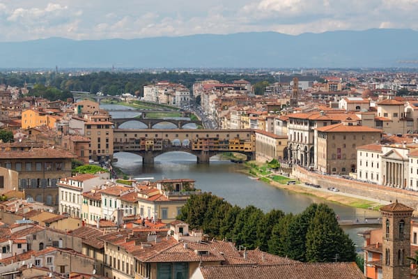 Piazzale Michelangelo showing landscape views, a river or creek and a bridge