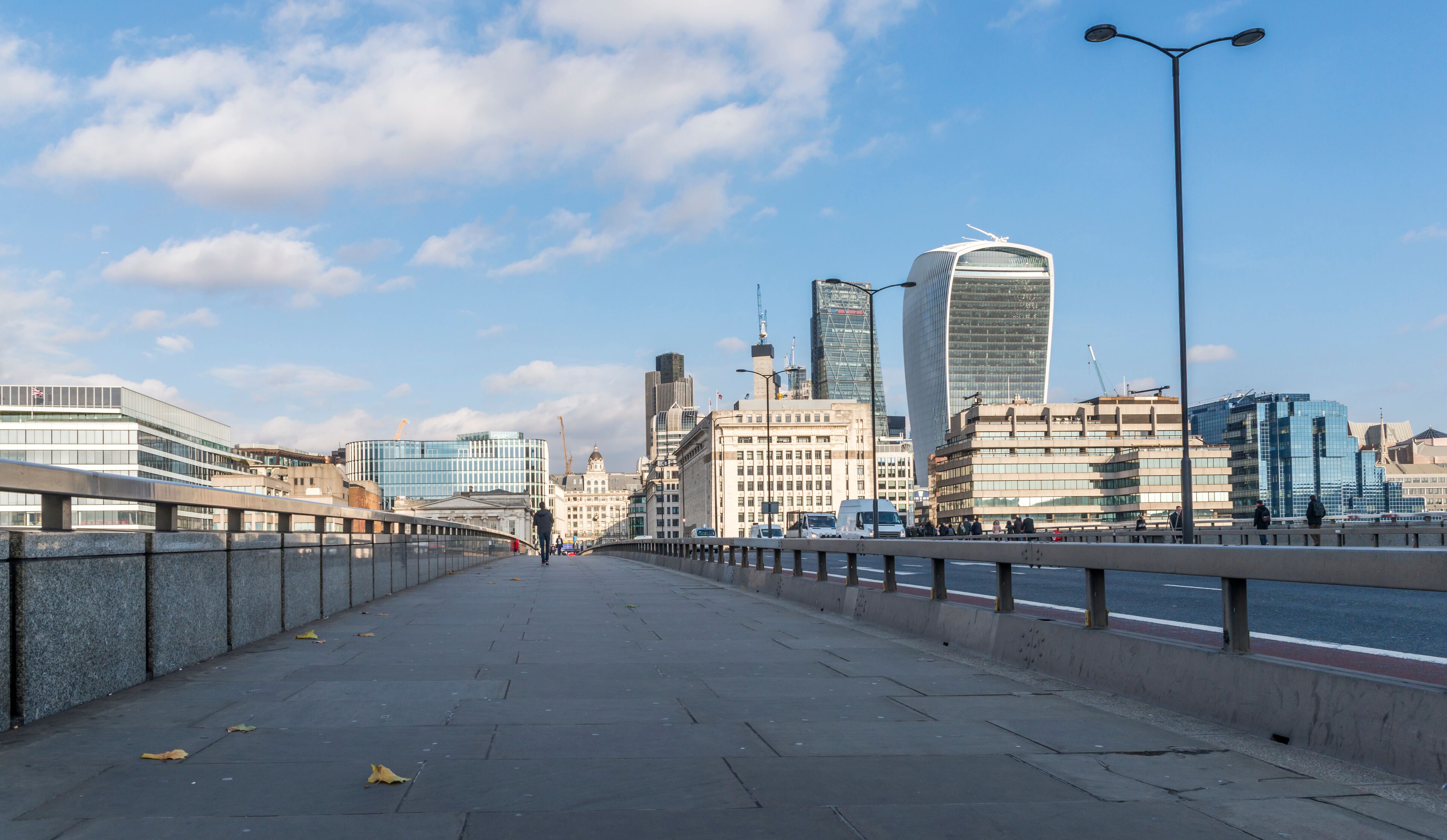 London, UK - November 22nd, 2017: Anti-vehicle barriers erected on the pavement on London Bridge in the Borough area, Southwark, London SE1 as a terrorism prevention measure