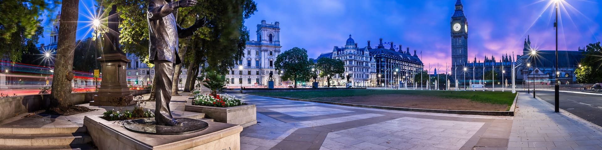 Panorama of Parliament Square and Queen Elizabeth Tower in Londo