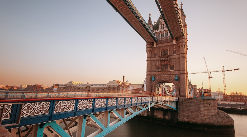 Tower Bridge featuring a sunset, a monument and a bridge