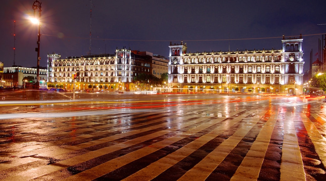 Zócalo featuring heritage architecture, a city and night scenes