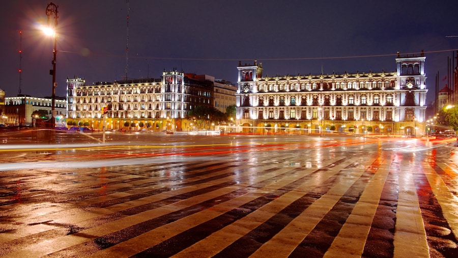 Zócalo featuring heritage architecture, a city and night scenes