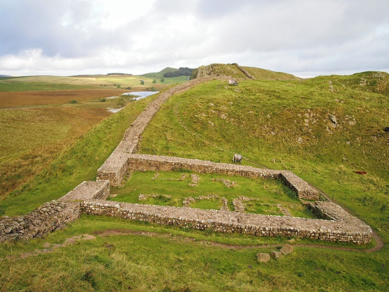 Hadrian's Wall bisects Northumberland National Park. It used to be the northernmost and most heavily fortified border of the Roman Empire, constructed to keep the ferocious Scottish clans out. At every mile the Romans built a milecastle, one of which is shown in this picture.

#NationalPark