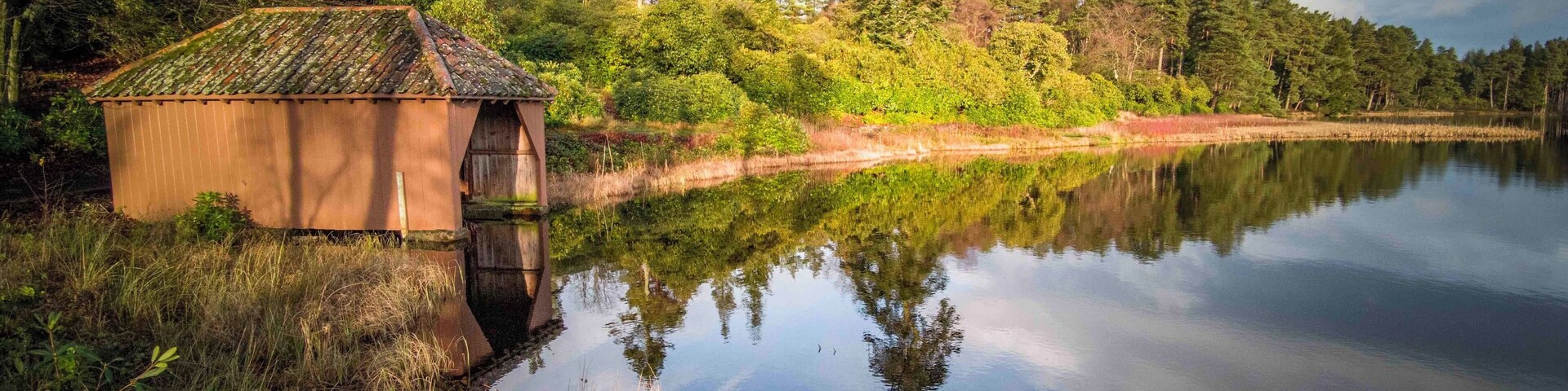 The boathouse on the North Lake at Cragside House and Gardens near Rothbury in Northumberland
