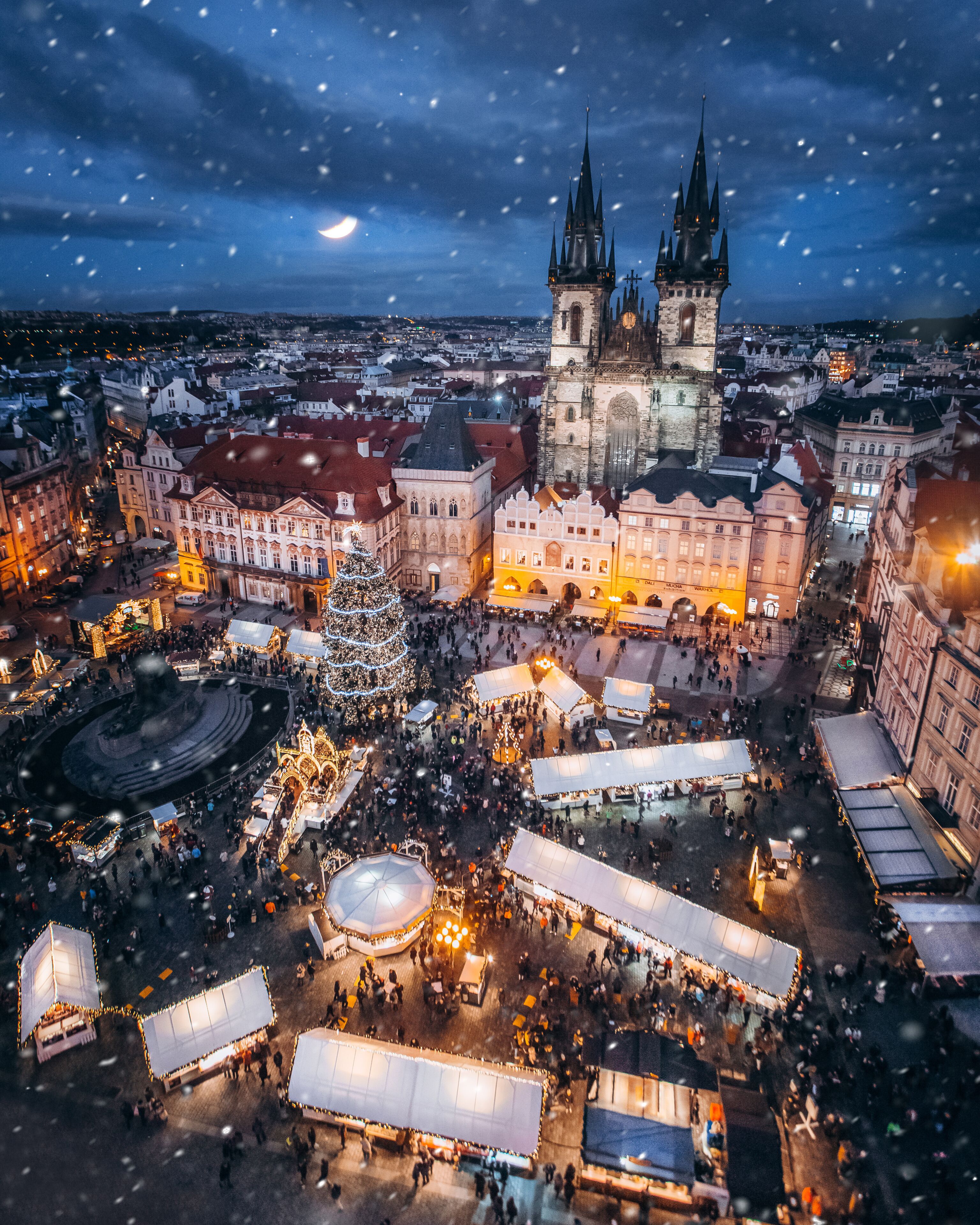 Old town square in Prague at Christmas night