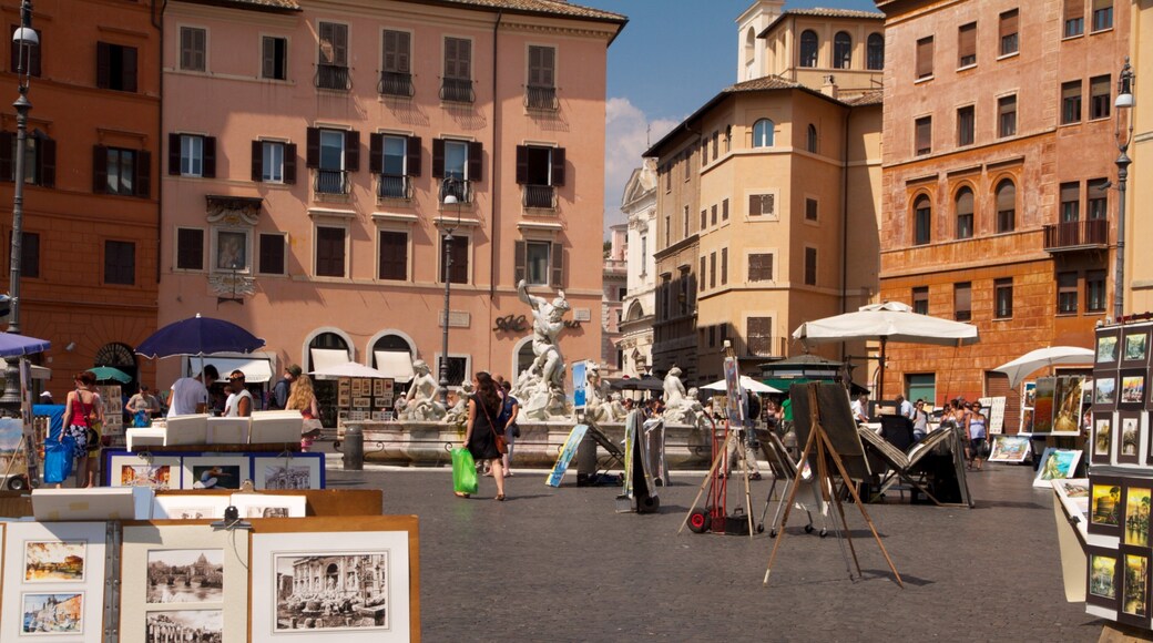 Explore the vibrant atmosphere of Piazza Navona in Rome, where artists display their works on a sunny day