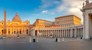 Panorama of the square and the Basilica of St. Peter in the Vatican at sunrise