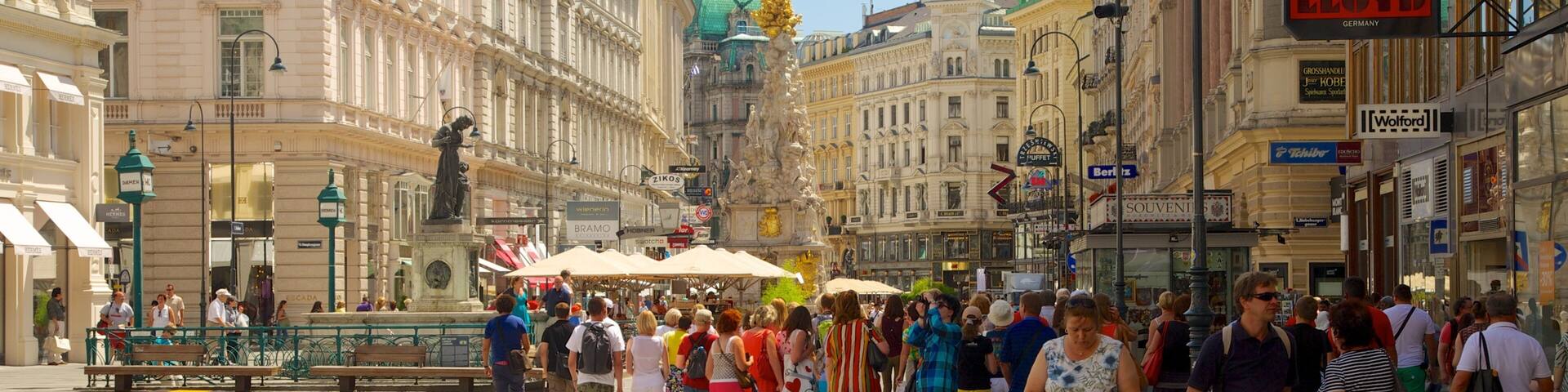 Stephansplatz welches beinhaltet Stadt, historische Architektur und Straßenszenen