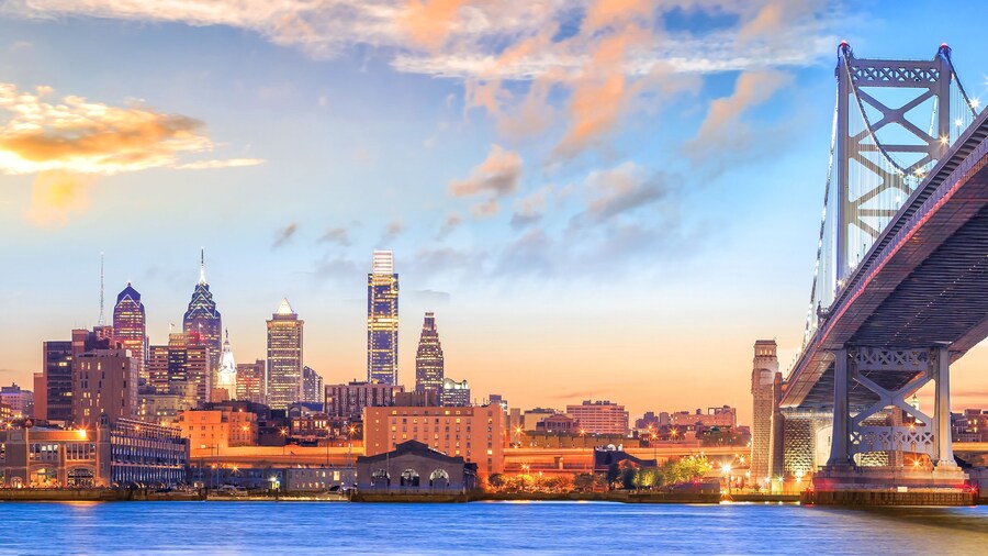 Philadelphia skyline at sunset
