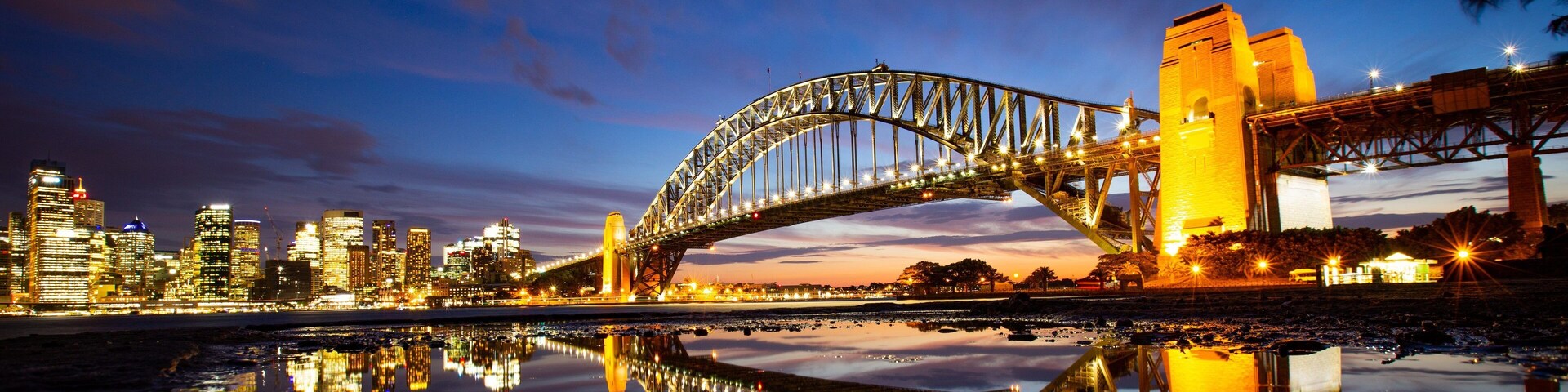 Sydney Harbour Bridge which includes night scenes, a bridge and a bay or harbor