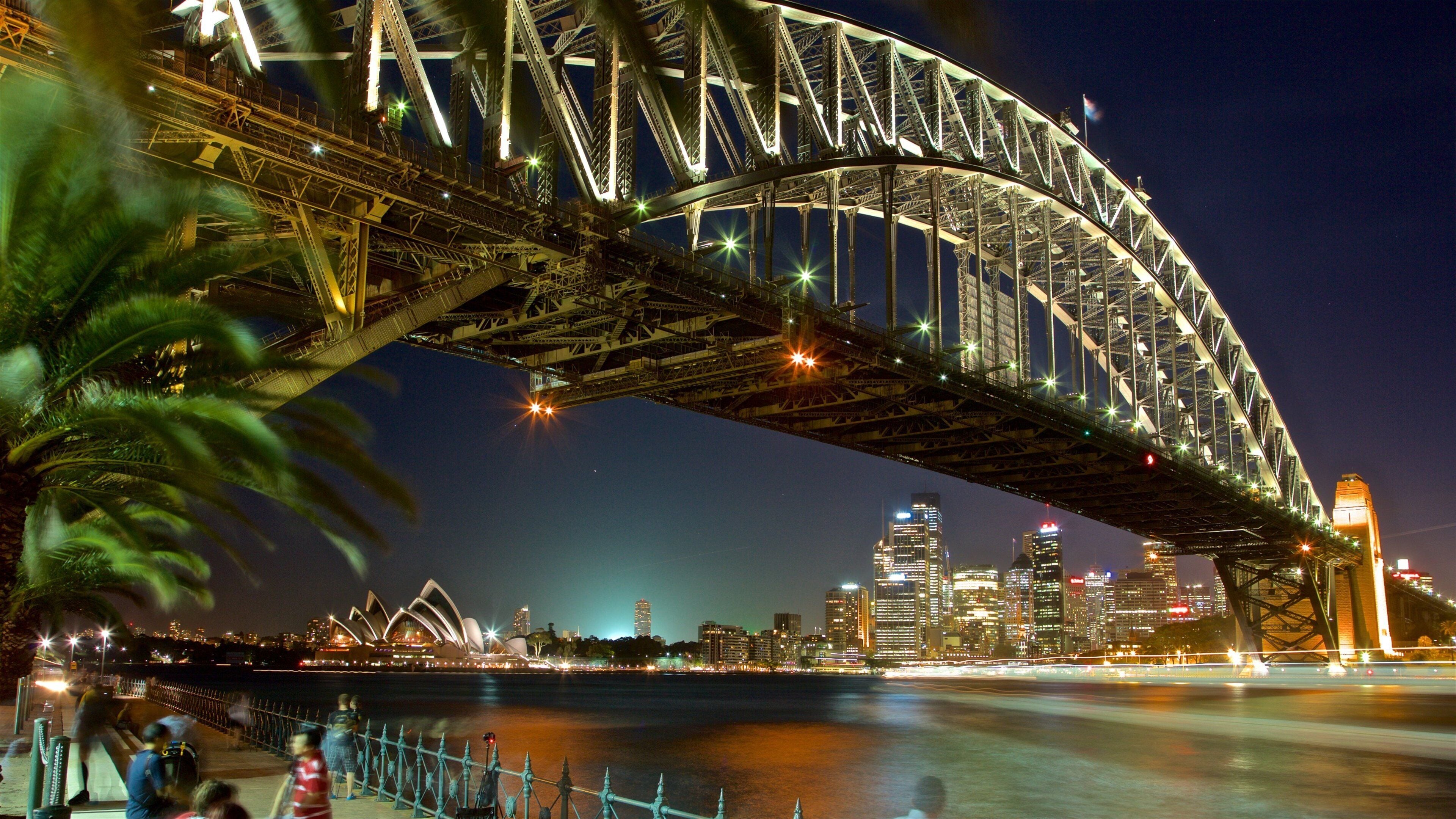Sydney Harbour Bridge featuring night scenes, a city and a river or creek