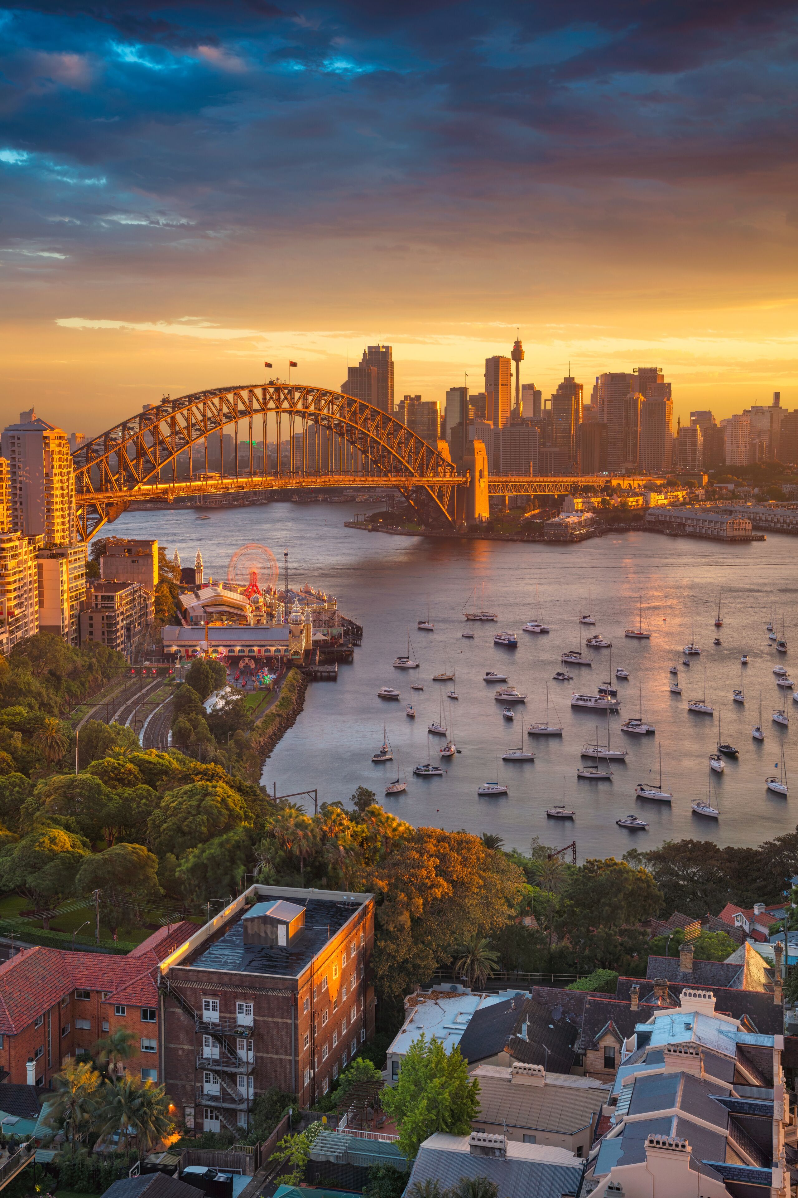 Sydney. Cityscape image of Sydney, Australia with Harbour Bridge and Sydney skyline during sunset.