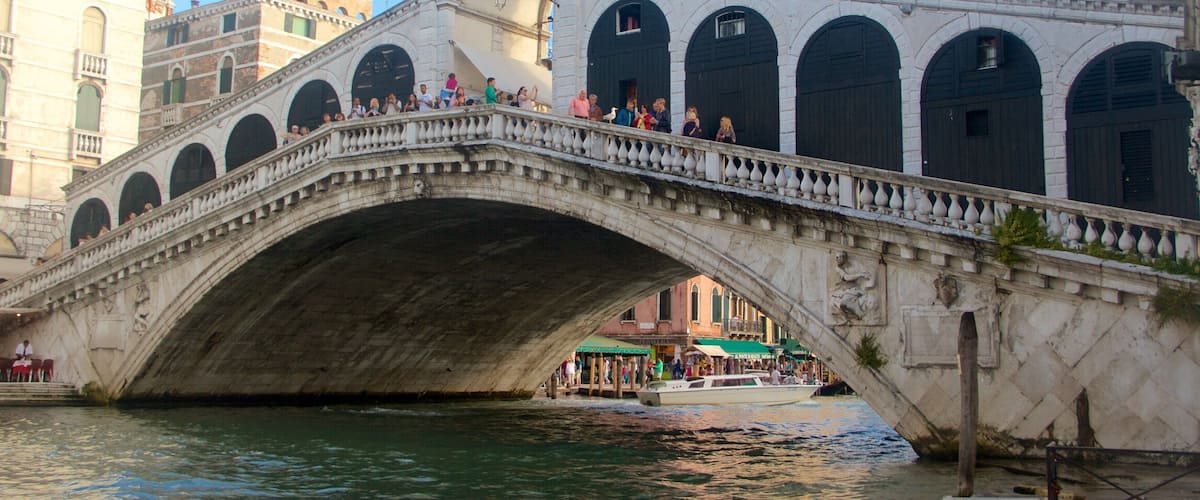 Rialto Bridge featuring heritage architecture, a lake or waterhole and a bridge
