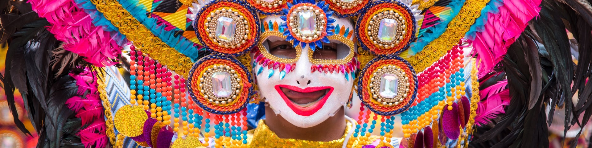 Colorful smiling mask of Masskara Festival, Bacolod City, Philippines