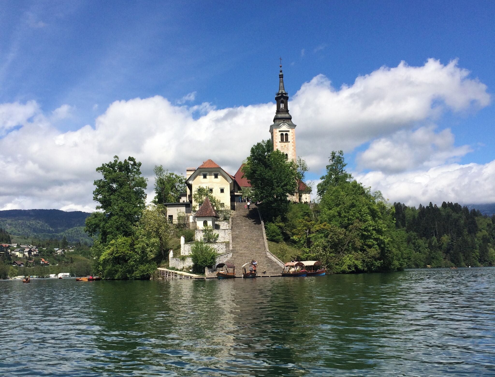 The best way to get on to Bled Island is to hire a row boat (around 10 euros per hour) and row yourself over.  