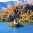 Amazing view of Lake Bled surrounded by the colors of fall