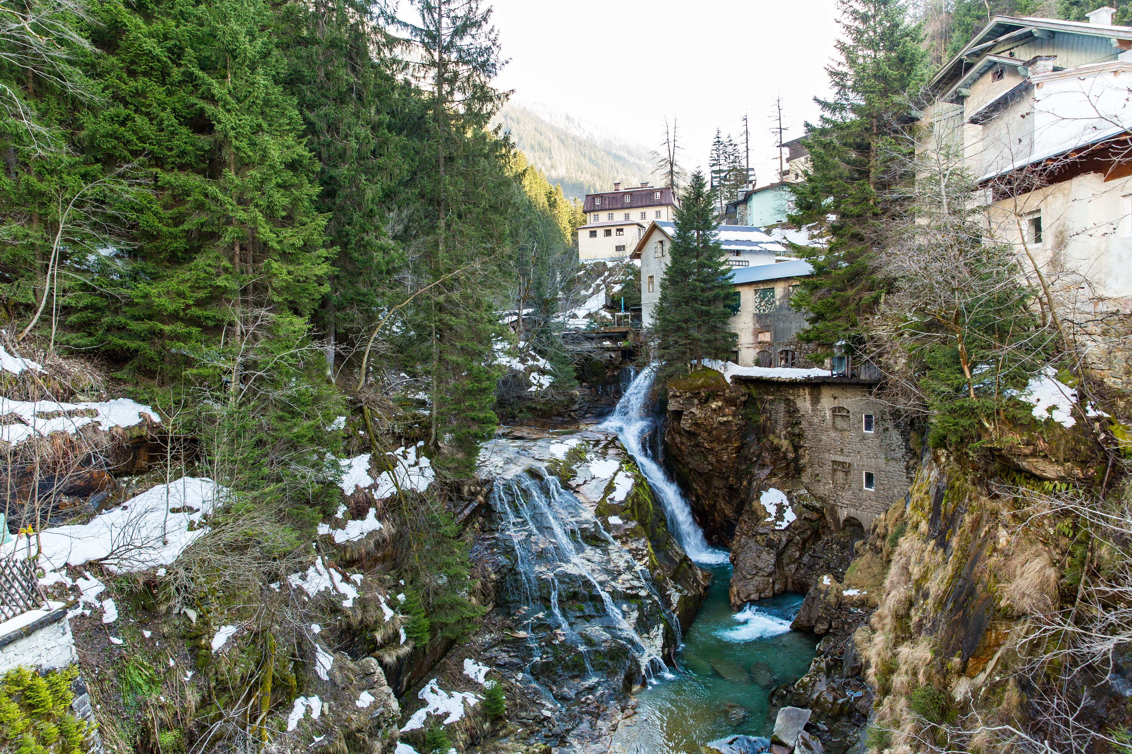 Waterfall in Ski resort town Bad Gastein, Austria, Land Salzburg