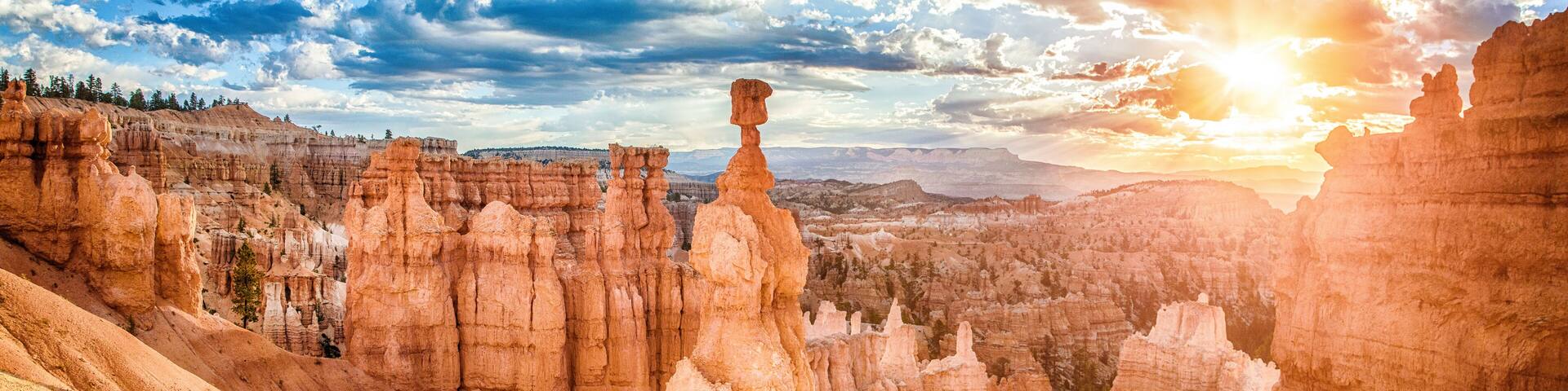 Bryce Canyon National Park at sunrise with dramatic sky, Utah, USA