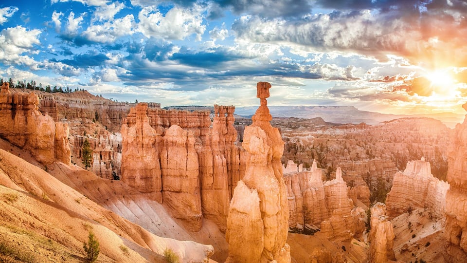 Bryce Canyon National Park at sunrise with dramatic sky, Utah, USA