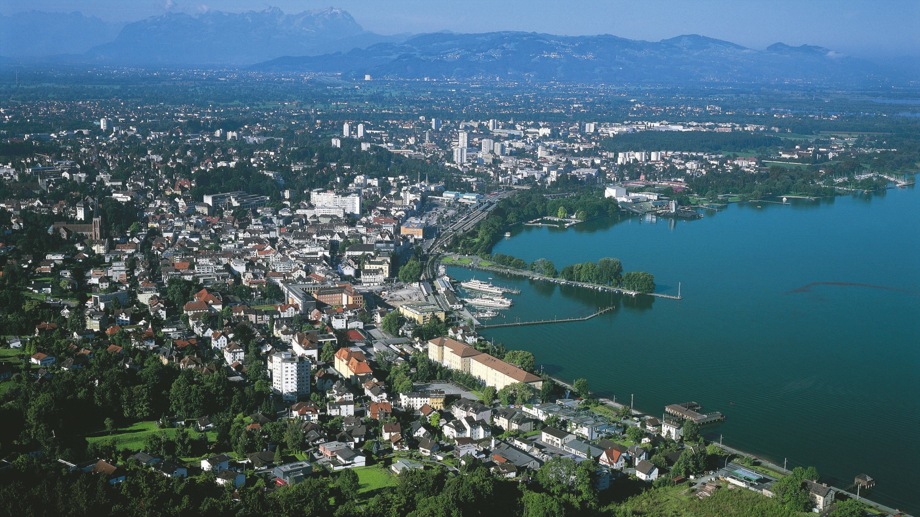 Bregenz showing a bay or harbor and a city