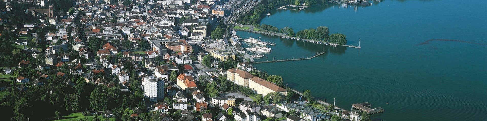 Bregenz showing a bay or harbor and a city
