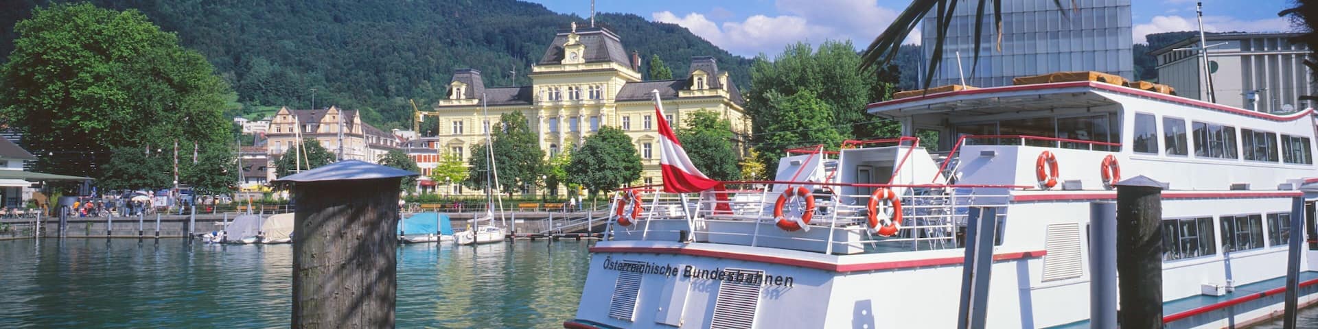 Bregenz featuring a river or creek, a ferry and a marina