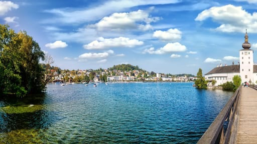 Panorama of Schloss Orth. Schloss Ort (or Schloss Orth) is an Austrian castle situated in the Traunsee lake, in Gmunden