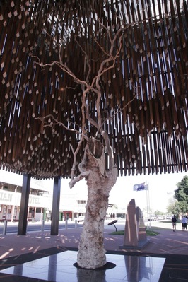 This poor old tree, once a glorious ghost gum, stands at the birthplace of the Australian Labor Party.  It was first sick and then poisoned in the 90s in an act of vandalism.  This memorial was built around it and all the long timbers above it form a huge wooden wind chime.  I love the sound of it in a breeze.  Barcaldine is a typical Queensland town, pub on every corner and excellent old school local bakeries :)  I feel at home somewhere like this.