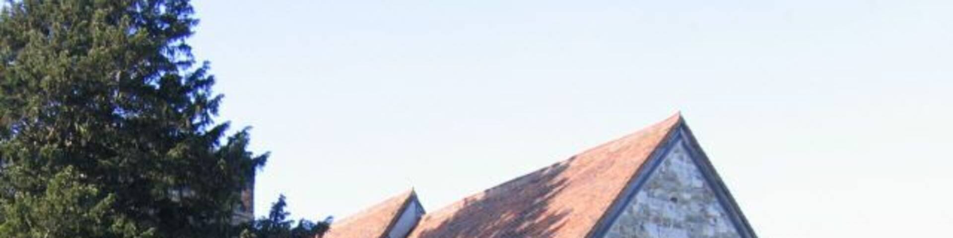 St Mary's church, Burham Court. St Mary's is closed and in the care of the Churches Conservation Trust http://www.visitchurches.org.uk from where we find that "it was deserted when the village moved to higher ground and in the 19th century built itself a new church, now demolished".