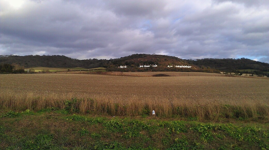 The Early Neolithic causewayed enclosure at Burham, Kent, near to the Medway Megaliths. The curve of the enclosure is evident in the brownsoil field.